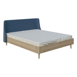 Modrá dvoulůžková postel ProSpánek Lagom Side Wood, 140 x 200 cm