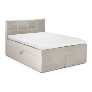 Béžová sametová dvoulůžková postel Mazzini Beds Mimicry, 160 x 200 cm