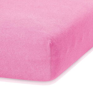 Tmavě růžové elastické prostěradlo s vysokým podílem bavlny AmeliaHome Ruby, 160/180 x 200 cm