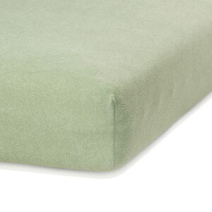 Olivově zelené elastické prostěradlo s vysokým podílem bavlny AmeliaHome Ruby, 100/120 x 200 cm