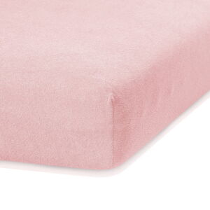 Světle růžové elastické prostěradlo s vysokým podílem bavlny AmeliaHome Ruby, 100/120 x 200 cm