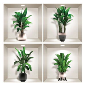Sada 4 3D samolepek na zeď Ambiance Exotic Palm Leaves