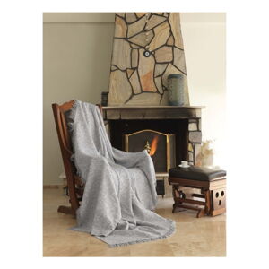 Šedá bavlněná deka Mismo Linen, 170 x 220 cm