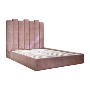 Růžová čalouněná dvoulůžková postel s úložným prostorem s roštem 140x200 cm Dreamy Aurora – Miuform