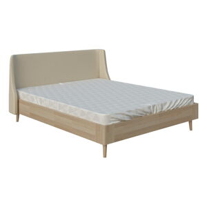Béžová dvoulůžková postel ProSpánek Lagom Side Wood, 180 x 200 cm