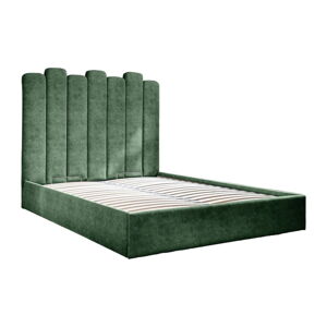 Zelená čalouněná dvoulůžková postel s úložným prostorem s roštem 160x200 cm Dreamy Aurora – Miuform