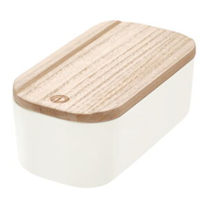 Bílý úložný box s víkem ze dřeva paulownia iDesign Eco, 9 x 18,3 cm