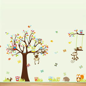 Sada nástěnných dětských samolepek Ambiance Cute Monkeys Playing On Trees