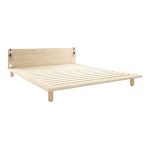 Dvoulůžková postel z masivního dřeva s lampami Karup Design Peek, 160 x 200 cm