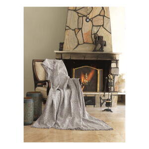 Béžová bavlněná deka Mismo Linen, 170 x 220 cm