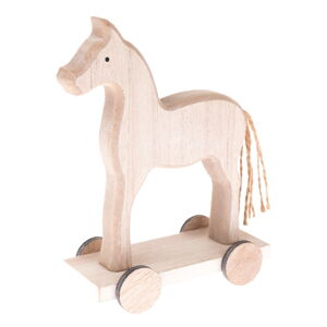 Dřevěná dekorace koníka na kolečkách Dakls, výška 16 cm