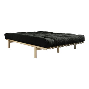 Dvoulůžková postel z borovicového dřeva s matrací Karup Design Pace Double Latex Natural Clear/Black, 200 x 180 cm
