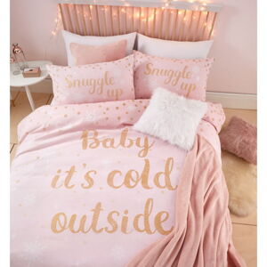 Růžové povlečení s potiskem "Baby It's Cold Outside" Catherine Lansfield, 135 x 200 cm