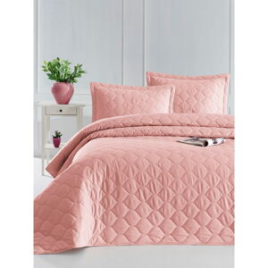Růžový přehoz přes postel s povlakem na polštář z ranforce bavlny EnLora Home Fresh, 180 x 225 cm