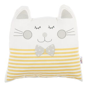 Žlutý dětský polštářek s příměsí bavlny Mike & Co. NEW YORK Pillow Toy Big Cat, 29 x 29 cm