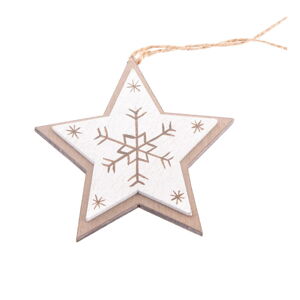 Sada 5 bílých závěsných hvězd ze dřeva Dakls, výška 7,5 cm