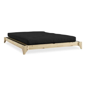 Dvoulůžková postel z borovicového dřeva s matrací a tatami Karup Design Elan Double Latex Natural Clear/Black, 160 x 200 cm