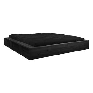 Černá dvoulůžková postel z masivního dřeva s úložným prostorem a černým futonem Double Latex Karup Design, 160 x 200 cm