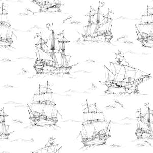 Dětská tapeta Dekornik Black&White Ships, 100 x 280 cm