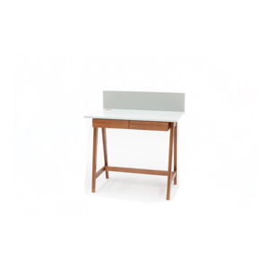 Bílý psací stůl s podnožím z jasanového dřeva Ragaba Luka Oak, délka 85 cm