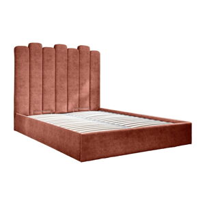 Čalouněná dvoulůžková postel s úložným prostorem s roštem 160x200 cm v cihlové barvě Dreamy Aurora – Miuform