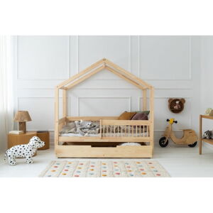 Domečková dětská postel z borovicového dřeva s úložným prostorem a výsuvným lůžkem v přírodní barvě 80x200 cm Mila RMW – Adeko