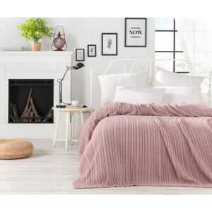 Pudrově růžový přehoz přes postel Camila, 220 x 240 cm