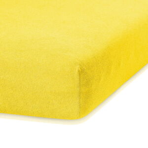 Tmavě žluté elastické prostěradlo s vysokým podílem bavlny AmeliaHome Ruby, 120/140 x 200 cm