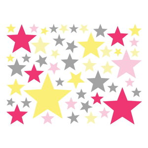 Sada 50 nástěnných samolepek Ambiance Stars Pink and Yellow
