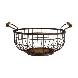 Železný košík na ovoce bronzové barvy se dřevěnými úchyty Premier Housewares