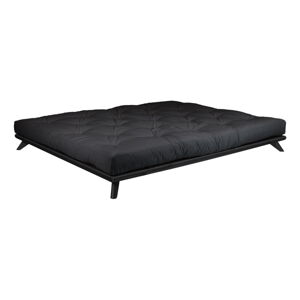Dvoulůžková postel z borovicového dřeva s matrací Karup Design Senza Double Latex Black/Black, 180 x 200 cm