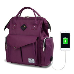 Fialový batoh pro maminky s USB portem My Valice HAPPY MOM Baby Care Backpack