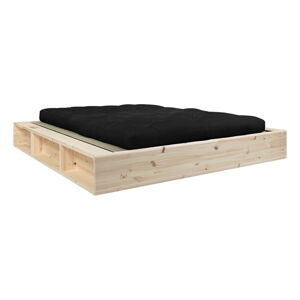 Dvoulůžková postel z masivního dřeva s černým futonem Comfort a tatami Karup Design, 160 x 200 cm
