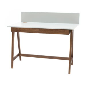 Bílý psací stůl s podnožím z jasanového dřeva Ragaba Luka Oak, délka 110 cm