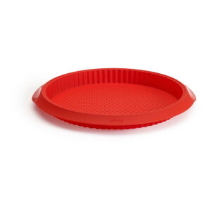 Červená silikonová forma s dírkami na quiche Lékué, ⌀ 28 cm