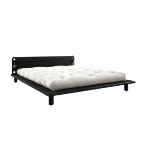 Černá dvoulůžková postel z masivního dřeva s čelem, lampičkami a matrací Comfort Karup Design Peek, 140 x 200 cm