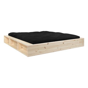 Dvoulůžková postel z masivního dřeva s úložným prostorem a černým futonem Comfort Karup Design, 140 x 200 cm