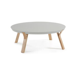 Světle šedý konferenční stolek s nohami z jasanového dřeva Kave Home Solid, Ø 90 cm