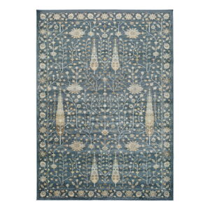 Modrý koberec z viskózy Universal Vintage Flowers, 140 x 200 cm