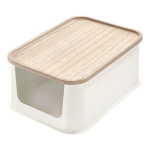 Bílý úložný box s víkem ze dřeva paulownia iDesign Eco Open, 21,3 x 30,2 cm