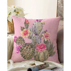 Růžový povlak na polštář s příměsí bavlny Minimalist Cushion Covers Blooming Cacti, 55 x 55 cm