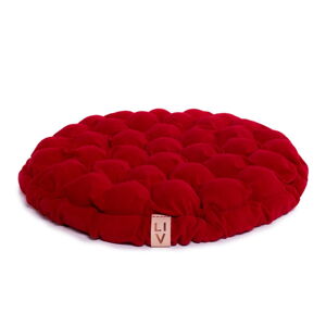 Tmavě červený sedací polštářek s masážními míčky Linda Vrňáková Bloom, Ø 75 cm