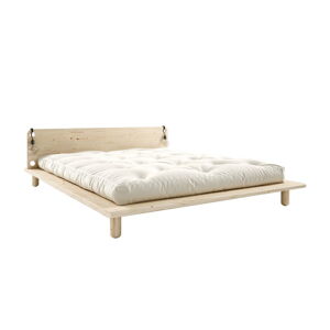 Dvoulůžková postel z masivního dřeva s čelem, lampičkami a matrací Comfort Karup Design Peek, 140 x 200 cm